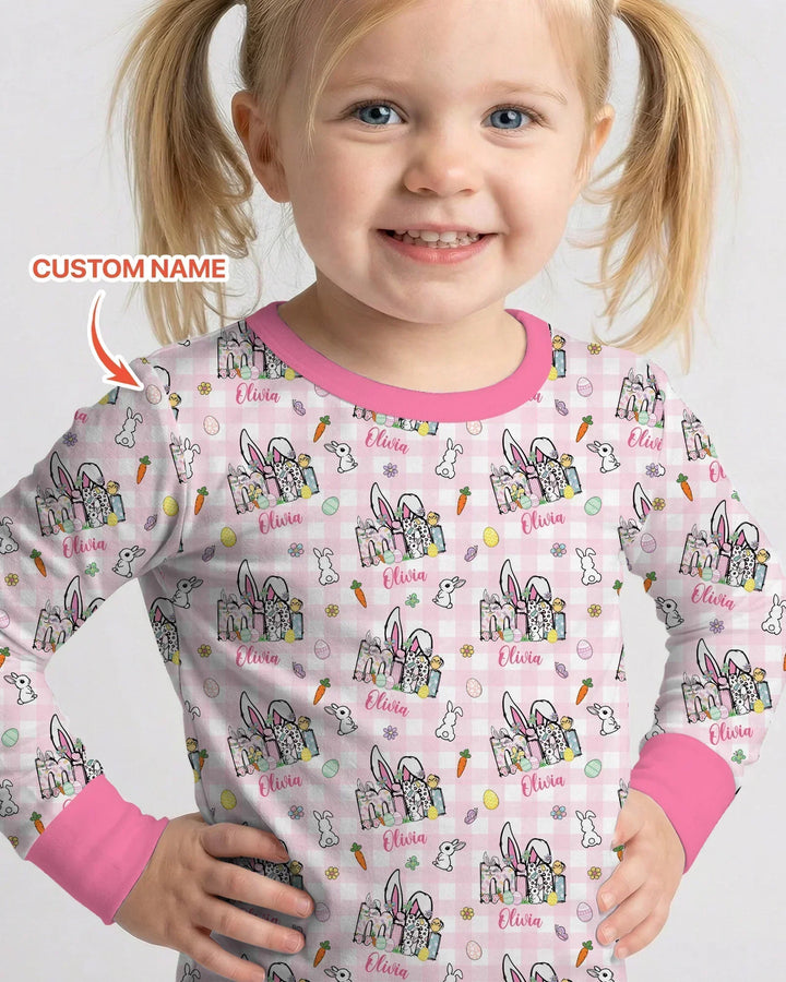Custom Name Easter Family Matching Bamboo Two Piece Long Sleeve Pajama Set