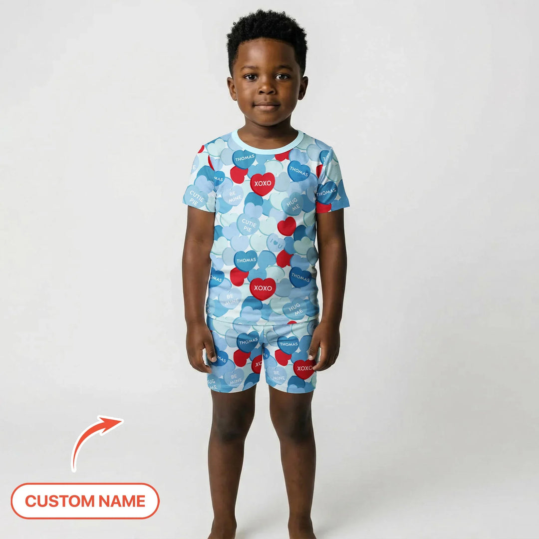 Valentine Candy Crush Family Matching Bamboo Two Piece Short Sleeve Shorts Pajama Set