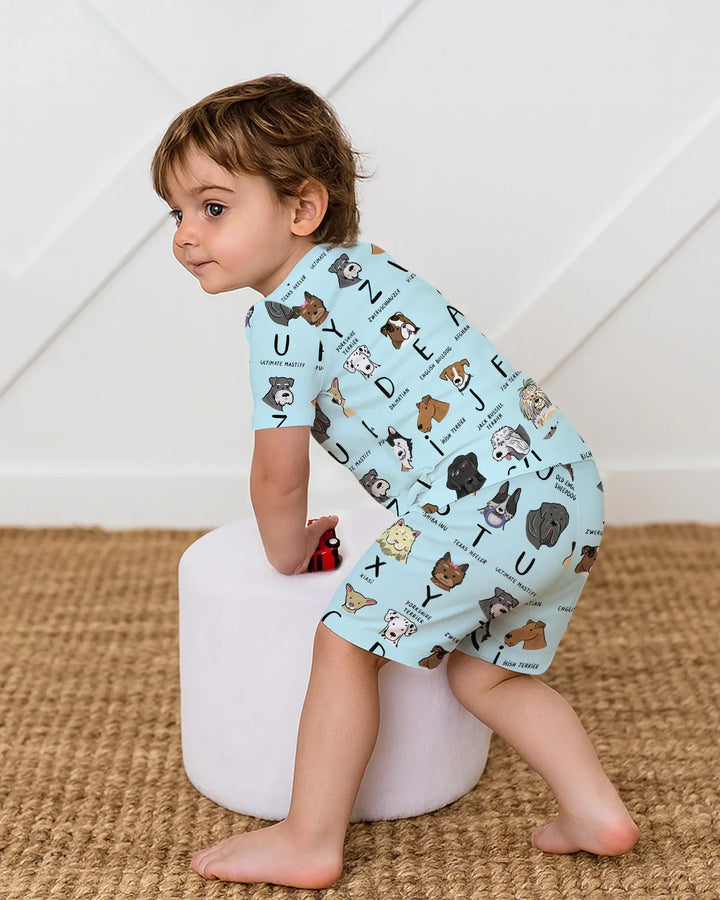 Funny Dogs Alphabet Bamboo Two Piece Short Sleeve Shorts Pajama Set