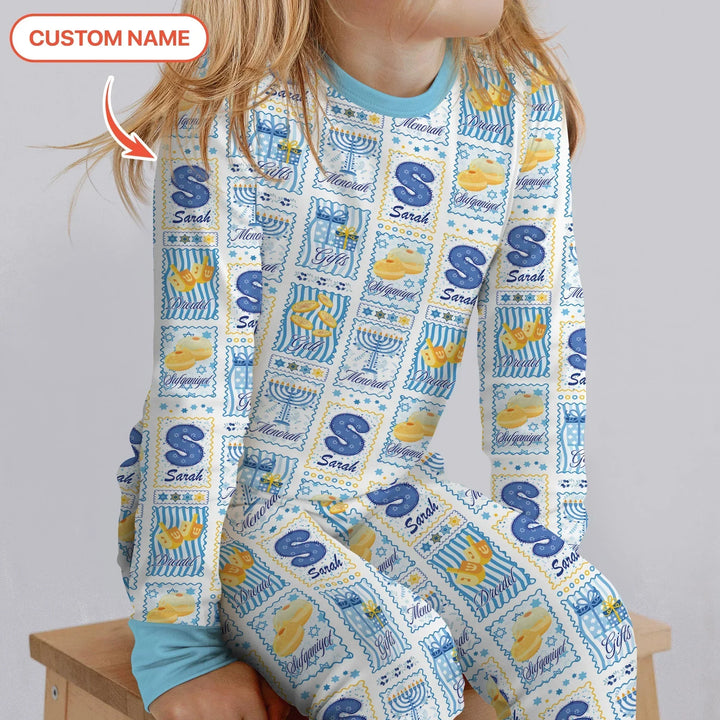 Light of Hanukkah Custom Name Bamboo Two Piece Long Sleeve Pajama Set