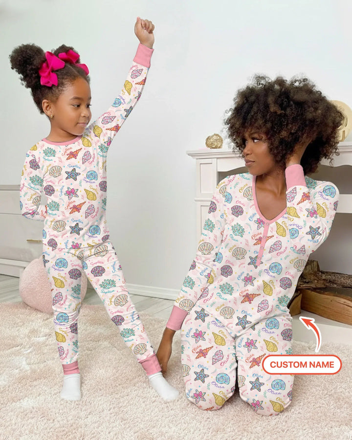 Custom Name Seaside Wildflower Summer Bamboo Women Pajama Set