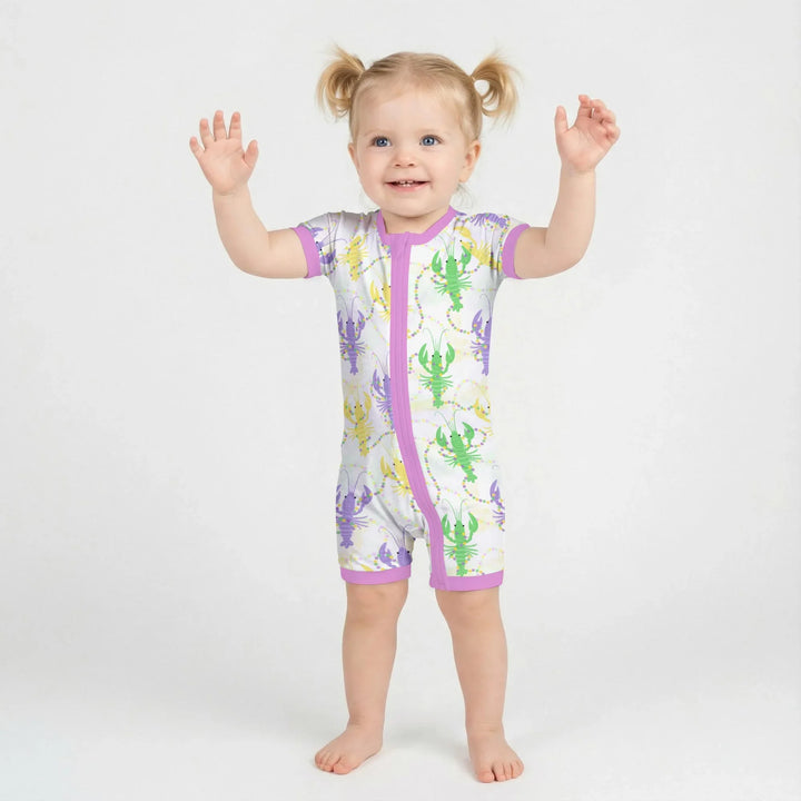 Mardi Gras Crawfish Family Matching Bamboo Shorty Zippy