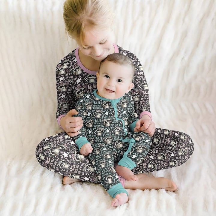 Bruh We're Back Raccoon Bamboo Two Piece Long Sleeve Pajama Set