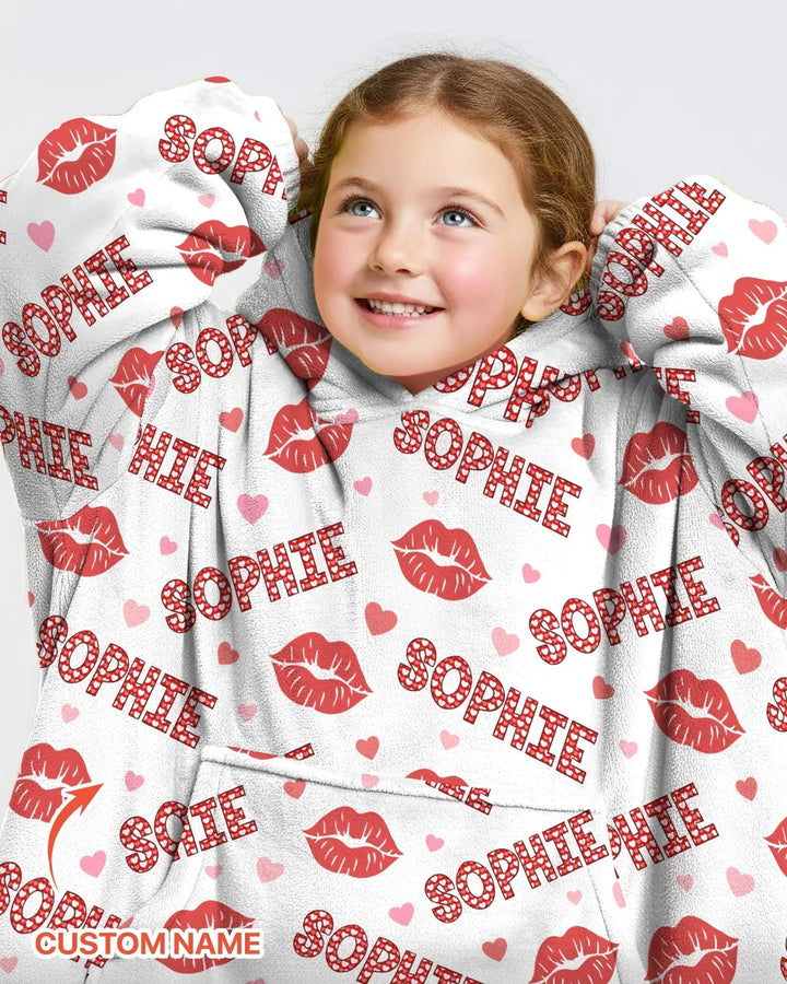 Custom Name Valentine Kiss Bamboo Blanket Hoodie