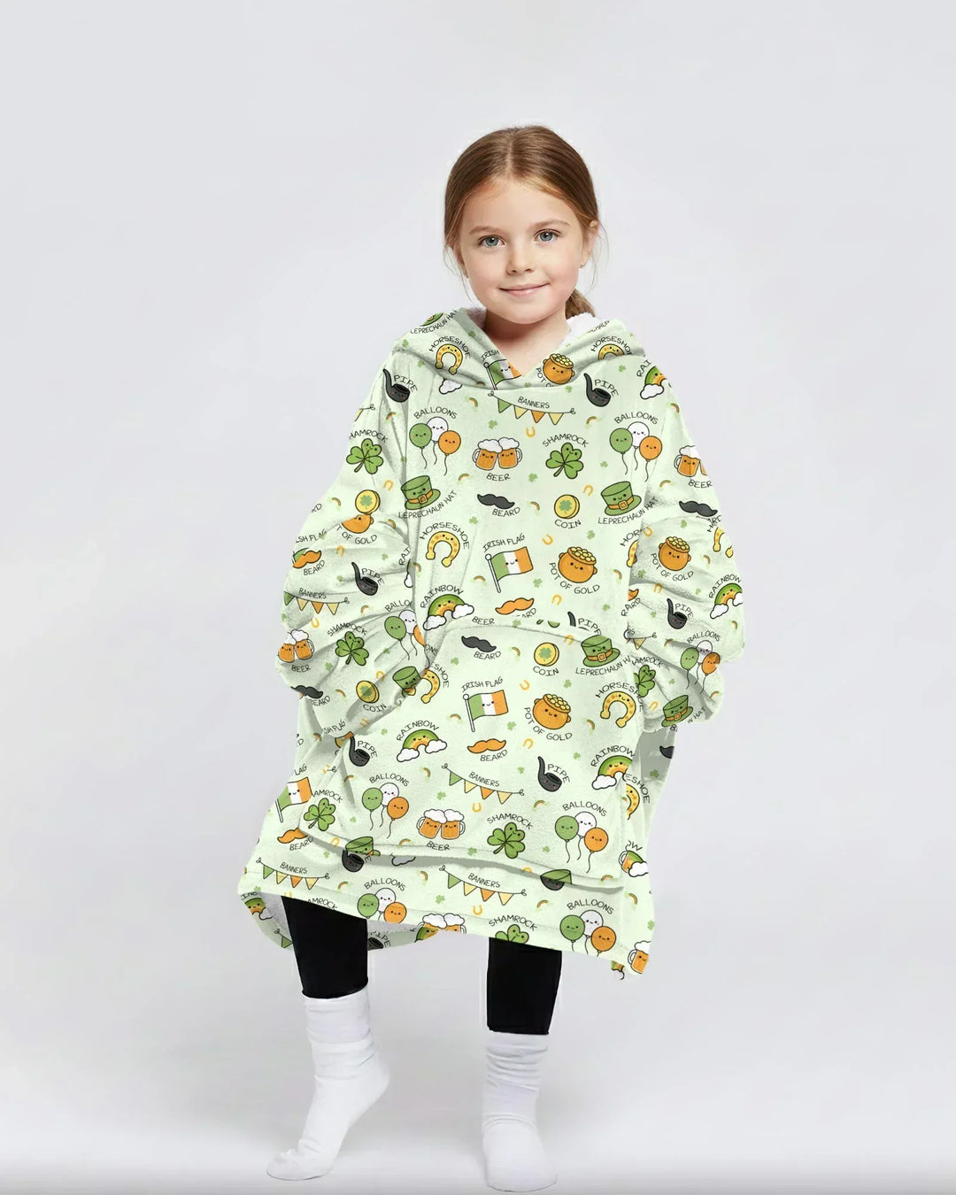 Kawaii St Patrick's Day Wearable Bamboo Blanket Hoodie