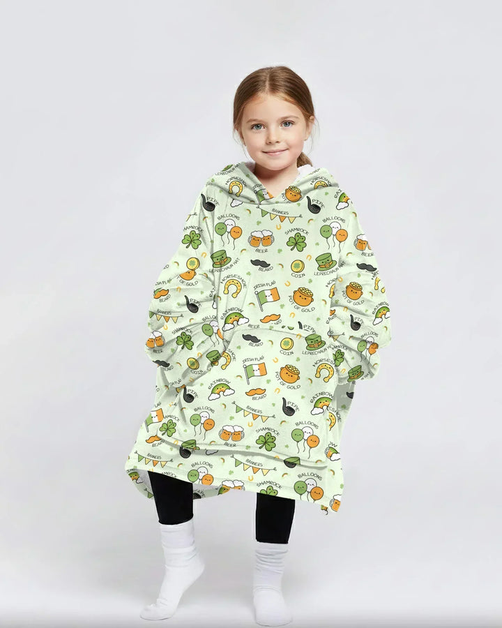 Kawaii St Patrick's Day Wearable Bamboo Blanket Hoodie
