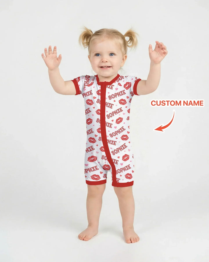 Custom Name Valentine Kiss Bamboo Shorty Zippy