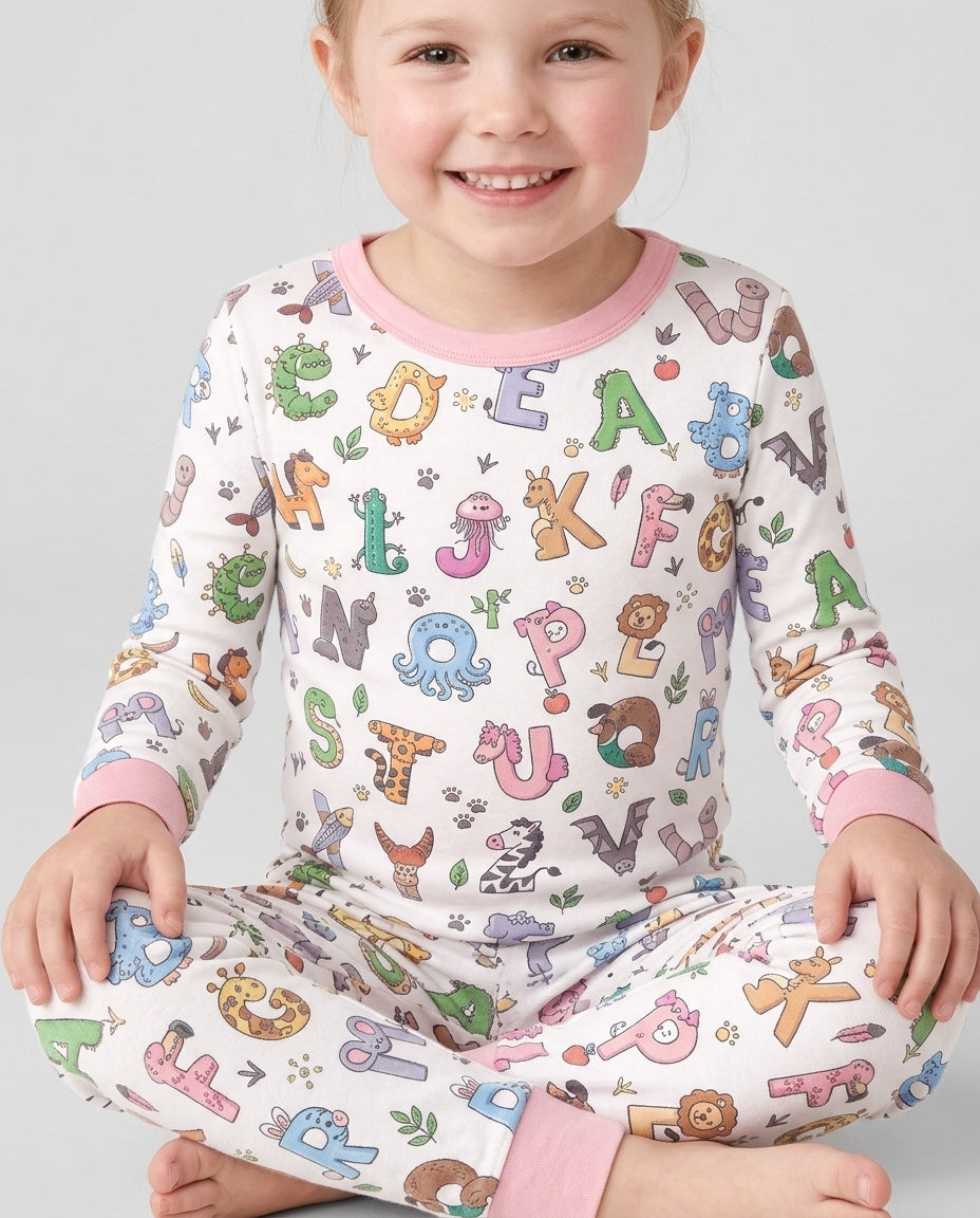 Animals Alphabet Bamboo Two Piece Long Sleeve Pajama Set
