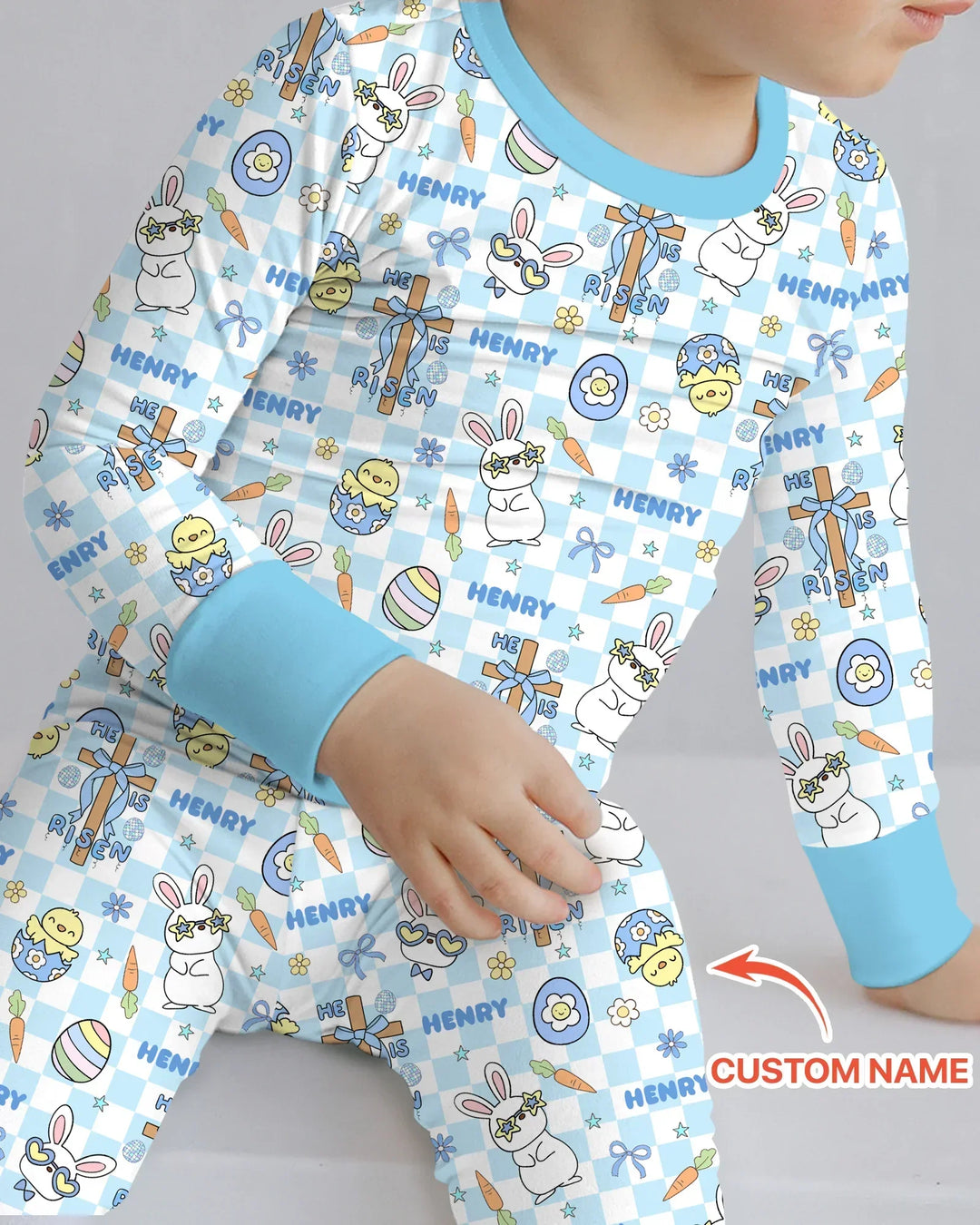 Custom Name Retro Easter Bamboo Two Piece Long Sleeve Pajama Set