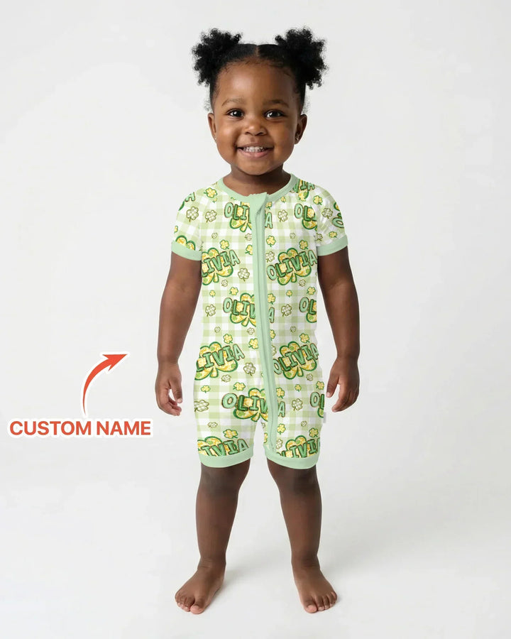Lucky Shamrock Custom Name Bamboo Shorty Zippy
