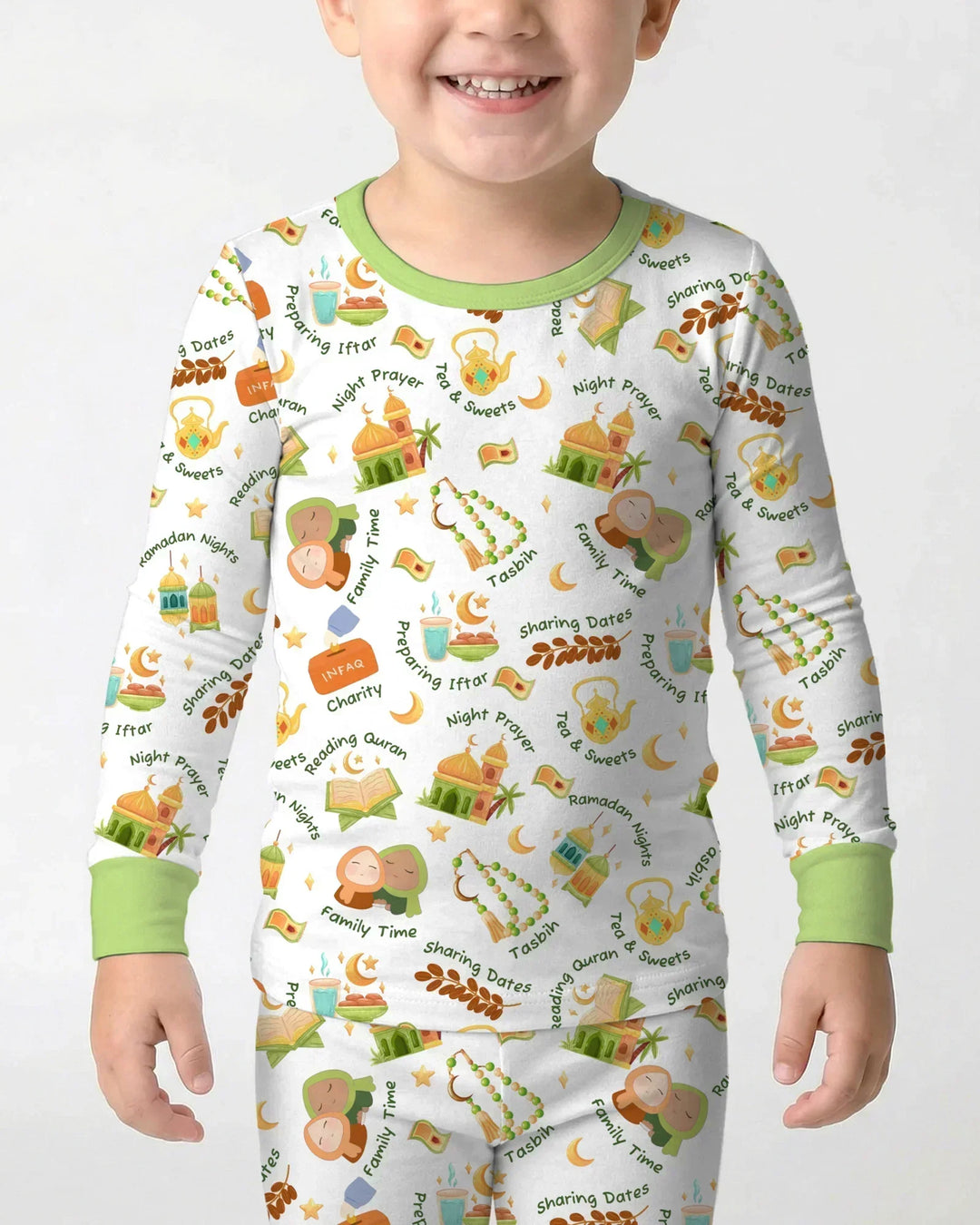 Ramadan Mubarak Matching Family Bamboo Two Piece Long Sleeve Pajama Set