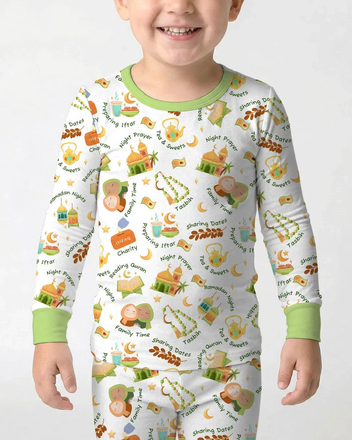 Ramadan Mubarak Matching Family Bamboo Two Piece Long Sleeve Pajama Set