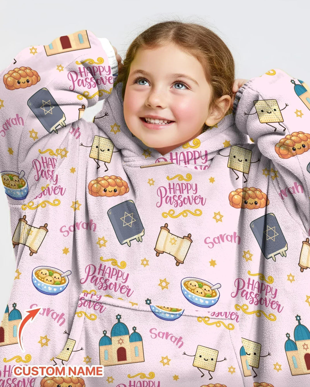 Custom name "Pesach Sameach" Bamboo Blanket Hoodie