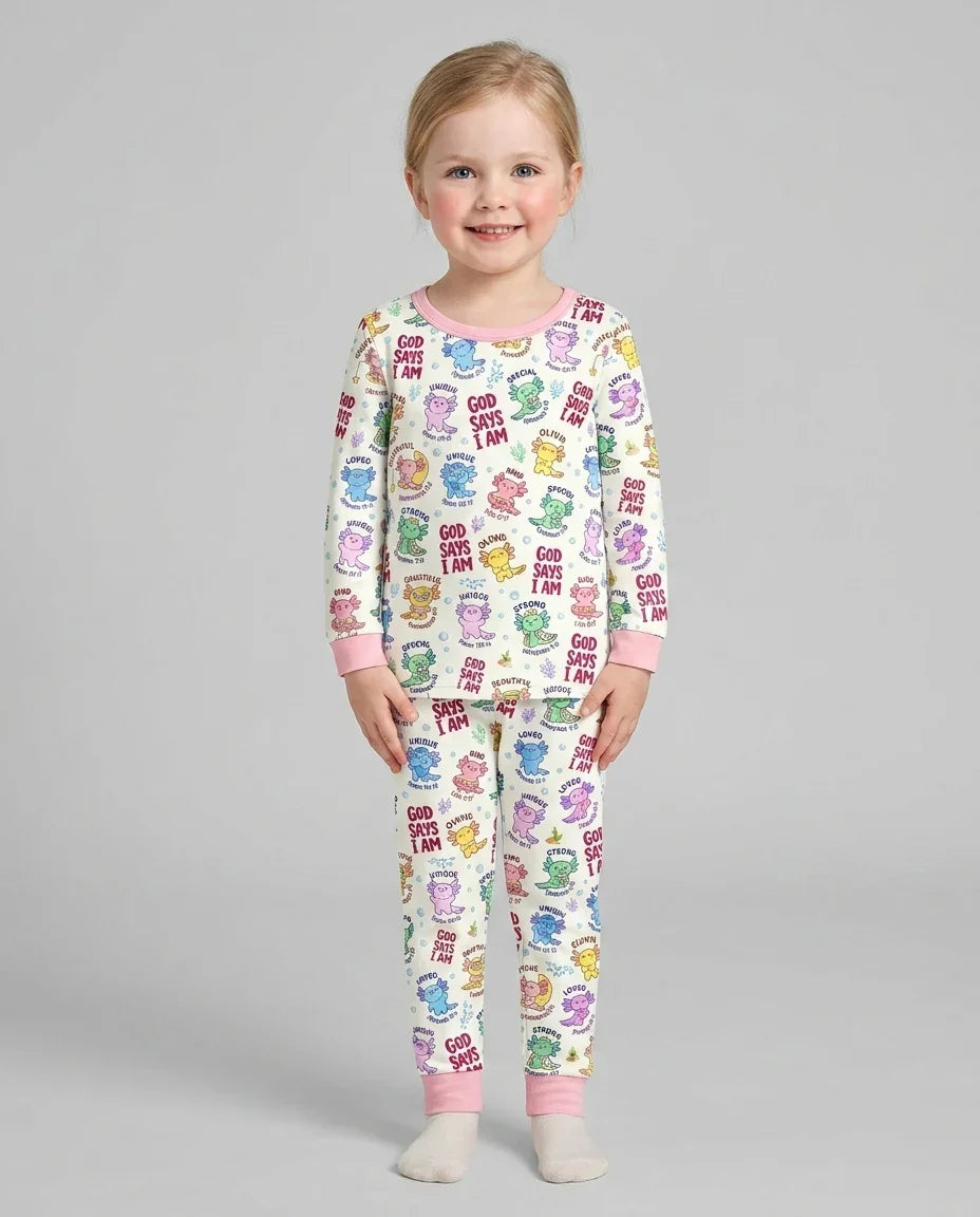 Axolotl God Says I Am Custom Name Bamboo Two Piece Long Sleeve Pajama Set