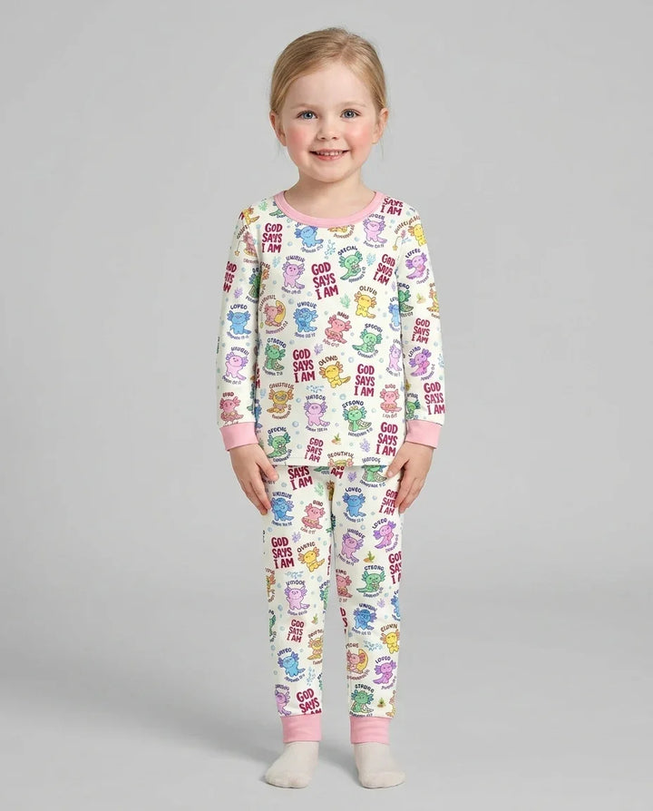 Axolotl God Says I Am Custom Name Bamboo Two Piece Long Sleeve Pajama Set