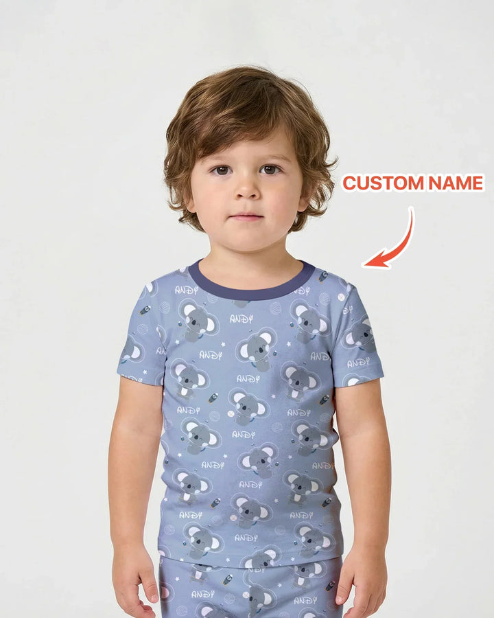 Custom Name Cosmic Koala Bamboo Two Piece Short Sleeve Shorts Pajama Set