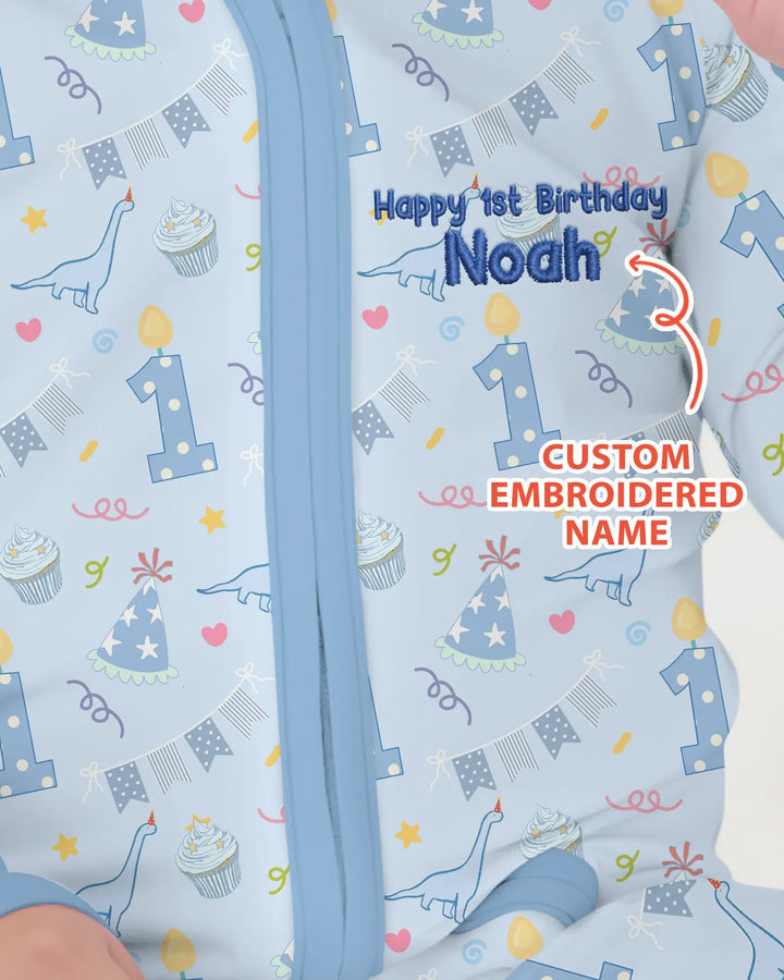Personalized 1st Birthday Boy Embroidered Baby Bamboo Convertible Zippy