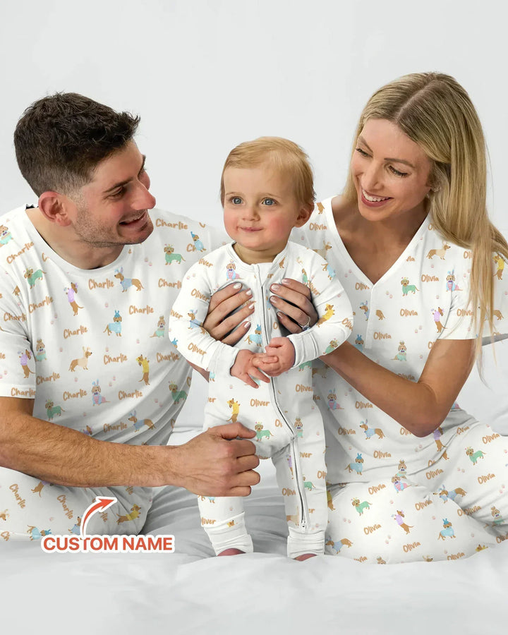 Custom Name Easter Dachshund Bamboo Two Piece Long Sleeve Pajama Set