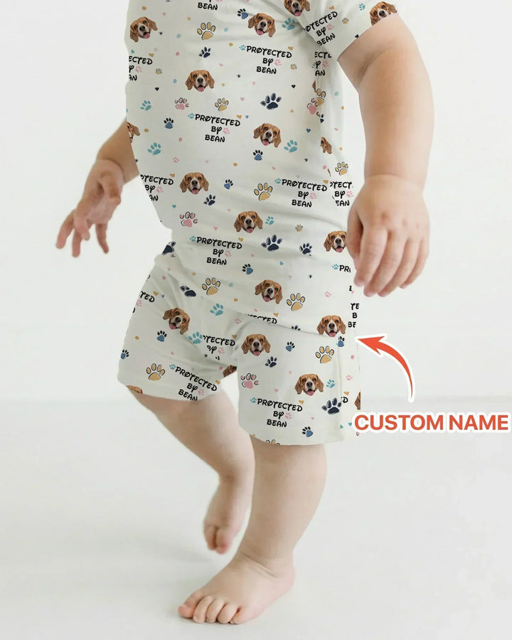Custom Dogs Photo "Protected By" Bamboo Two Piece Short Sleeve Shorts Pajama Set