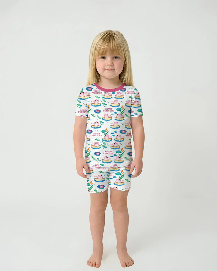 Hoppy Passover Family Matching Bamboo Two Piece Short Sleeve Shorts Pajama Set