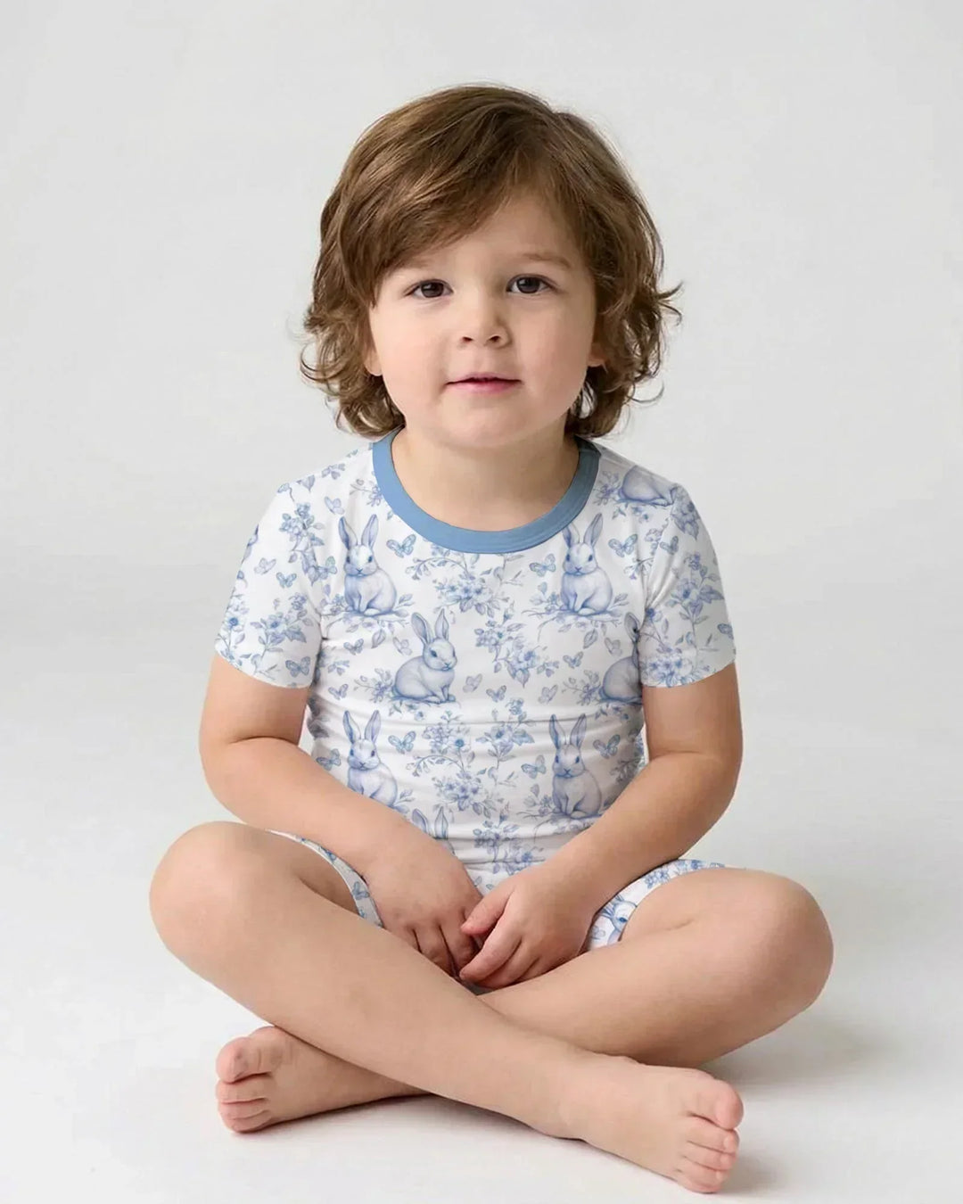Easter Chinoiserie Toile de Jouy Bamboo Two Piece Short Sleeve Shorts Pajama Set