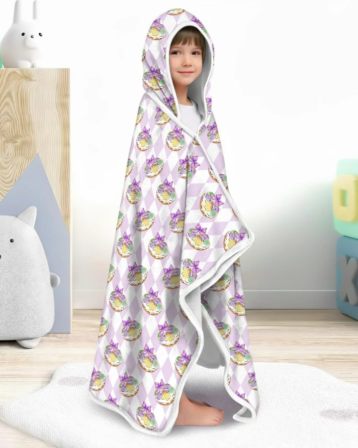 Mardi Gras Donut Bamboo Wearable Hooded Blanket
