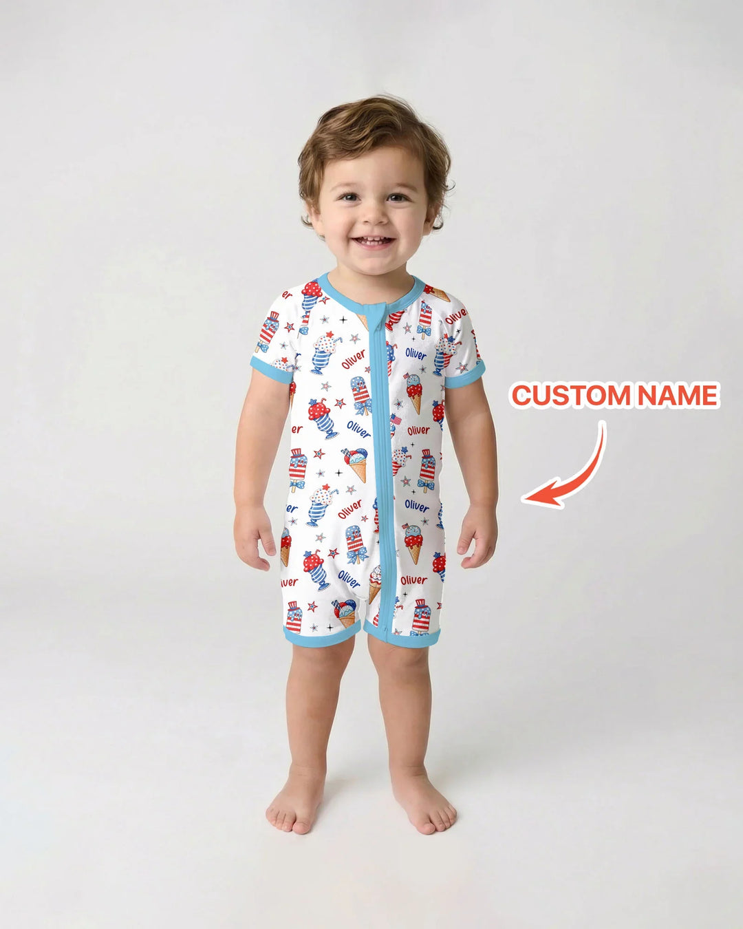 Custom Name Red, White & Ice Cream Bamboo Shorty Zippy