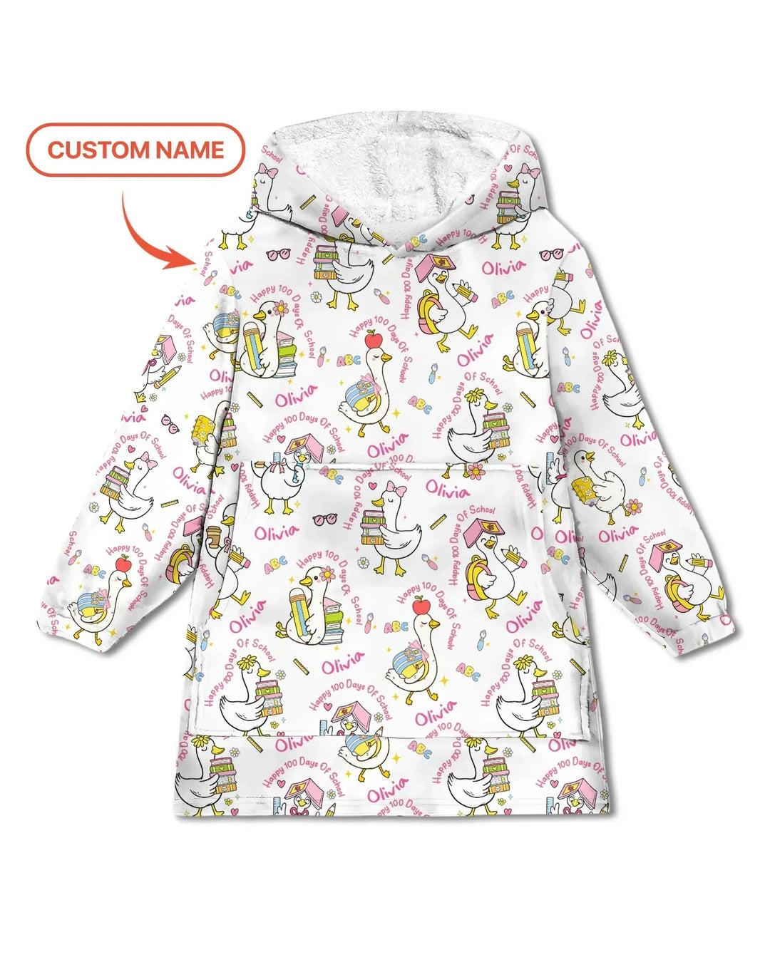 Custom Name Goose Happy 100 Days Of School Bamboo Blanket Hoodie