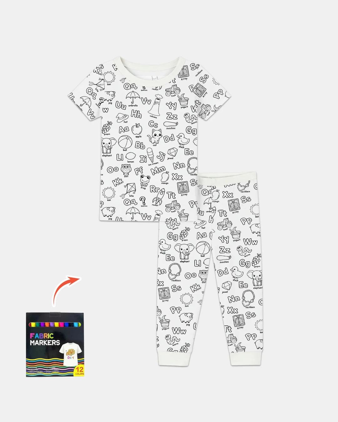 All Colorable Alphabet Bamboo Two Piece Short Sleeve Pajama Set
