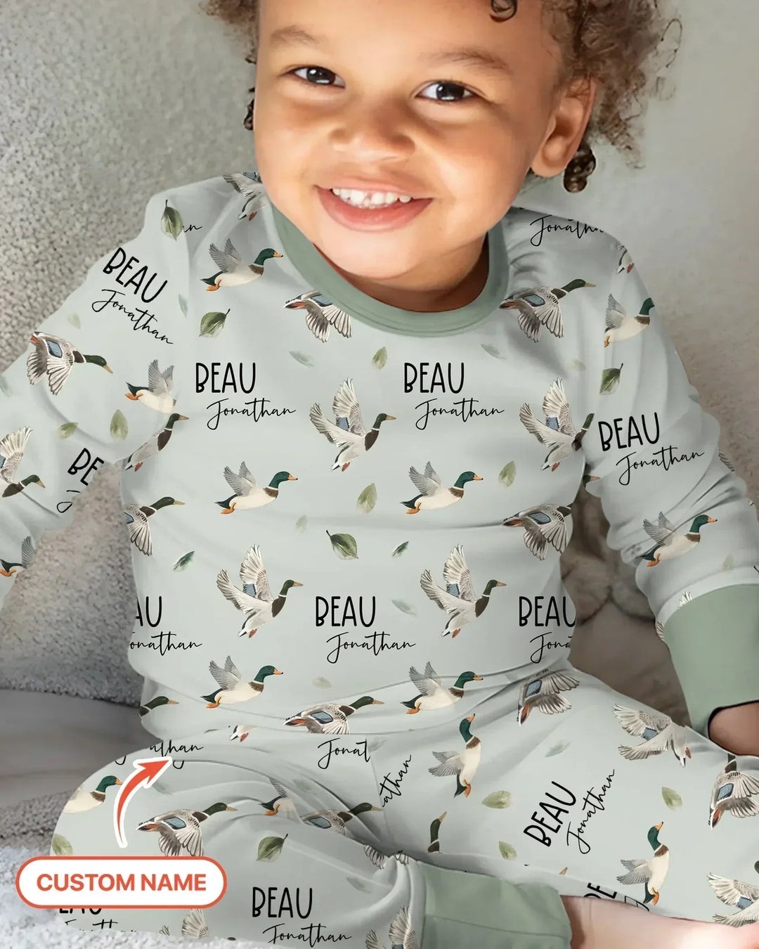 Custom Name Mallard Duck Bamboo Two Piece Long Sleeve Pajama Set