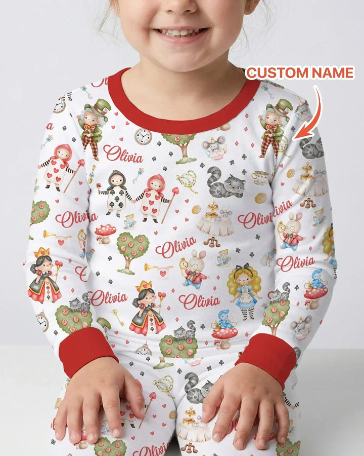 Whimsical Wonderland Tea Party Custom Name Bamboo Two Piece Long Sleeve Pajama Set