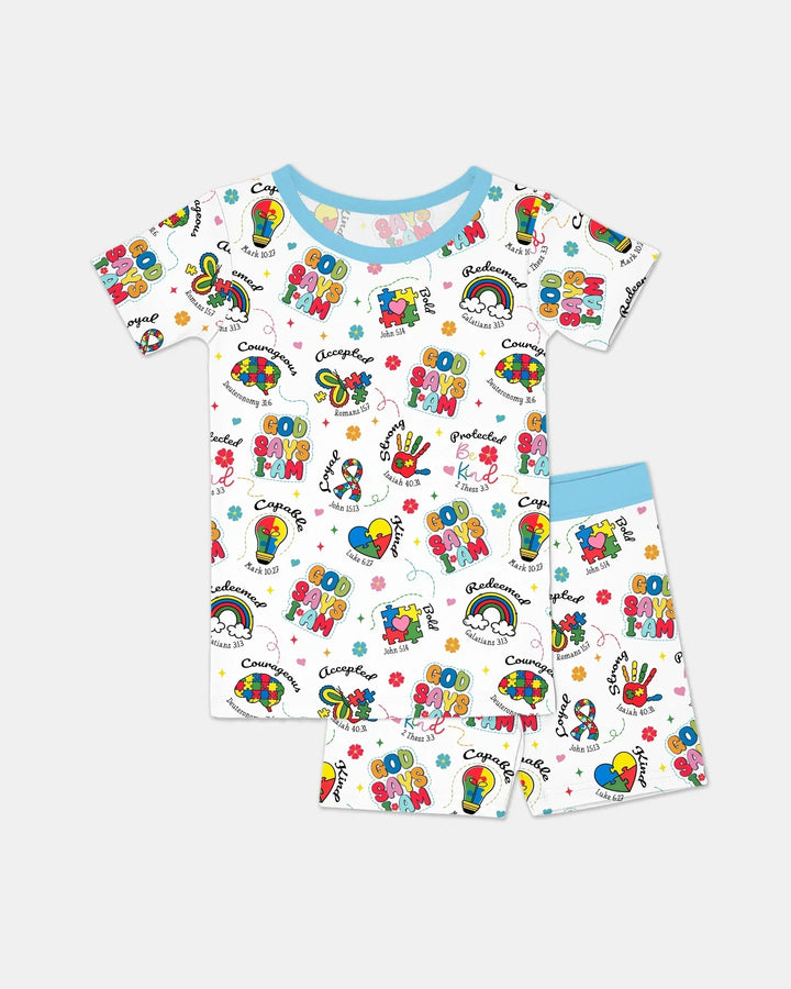 God Says I am Different Bamboo Two Piece Short Sleeve Shorts Pajama Set