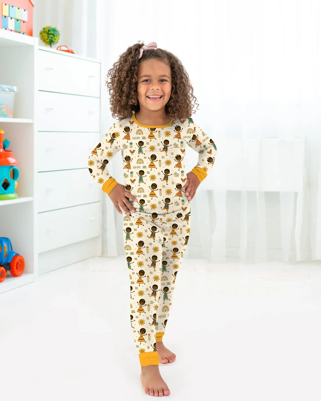 Cute African Heritage Bamboo Two Piece Long Sleeve Pajama Set