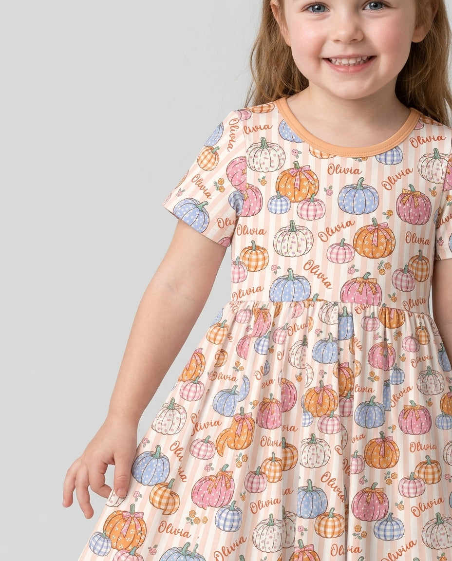 Custom Name Pumpkin Patch Bamboo Twirl Dress