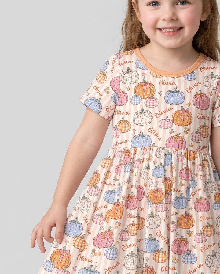 Custom Name Pumpkin Patch Bamboo Twirl Dress