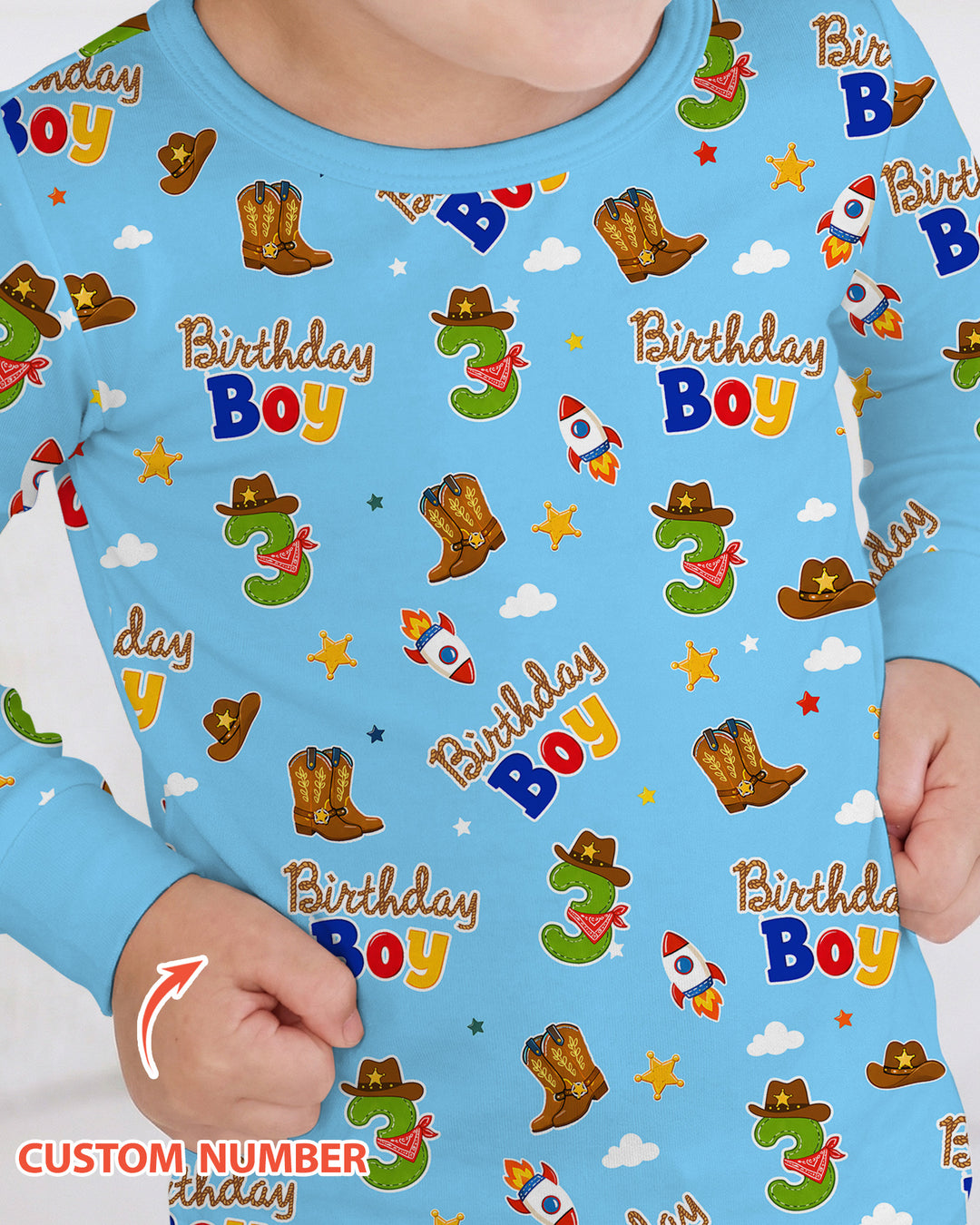 Custom Birthday Western Boy Bamboo Two Piece Long Sleeve Pajama Set