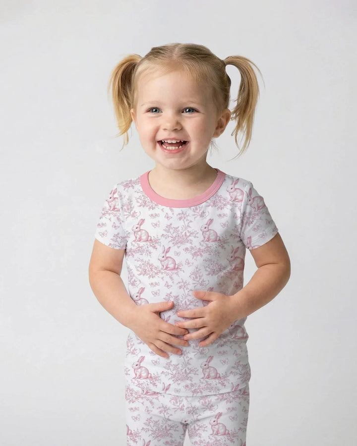 Easter Chinoiserie Toile de Jouy Bamboo Two Piece Short Sleeve Pajama Set