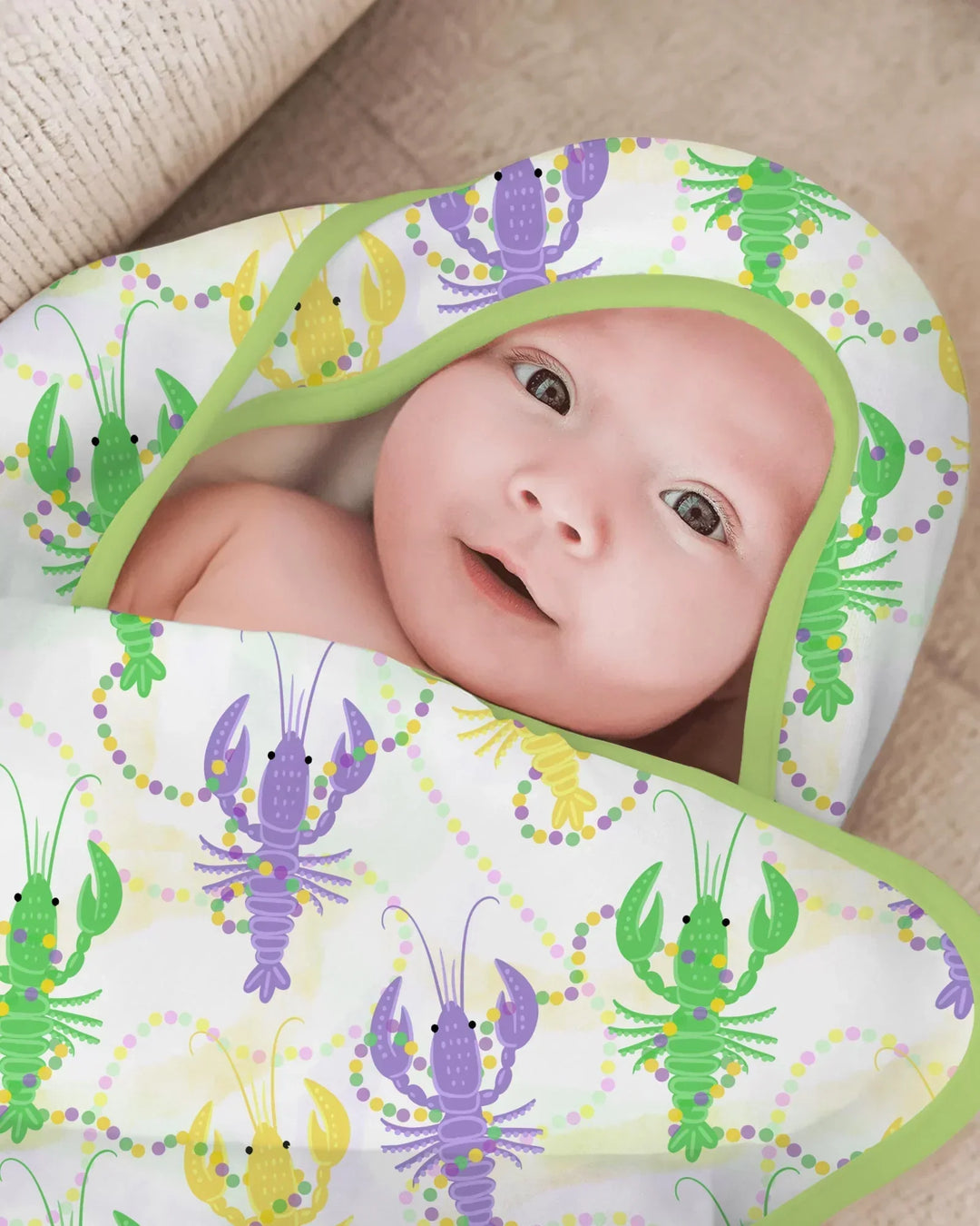 Mardi Gras Crawfish Family Matching Hooded Bamboo Towel Set