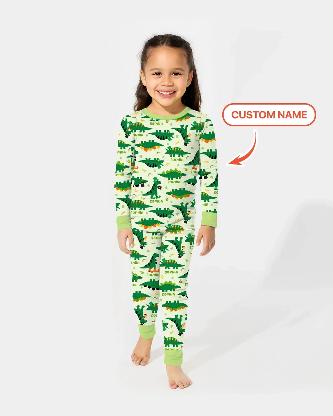 St. Patrick's Day Dinosaurs Custom Bamboo Two Piece Long Sleeve Pajama Set