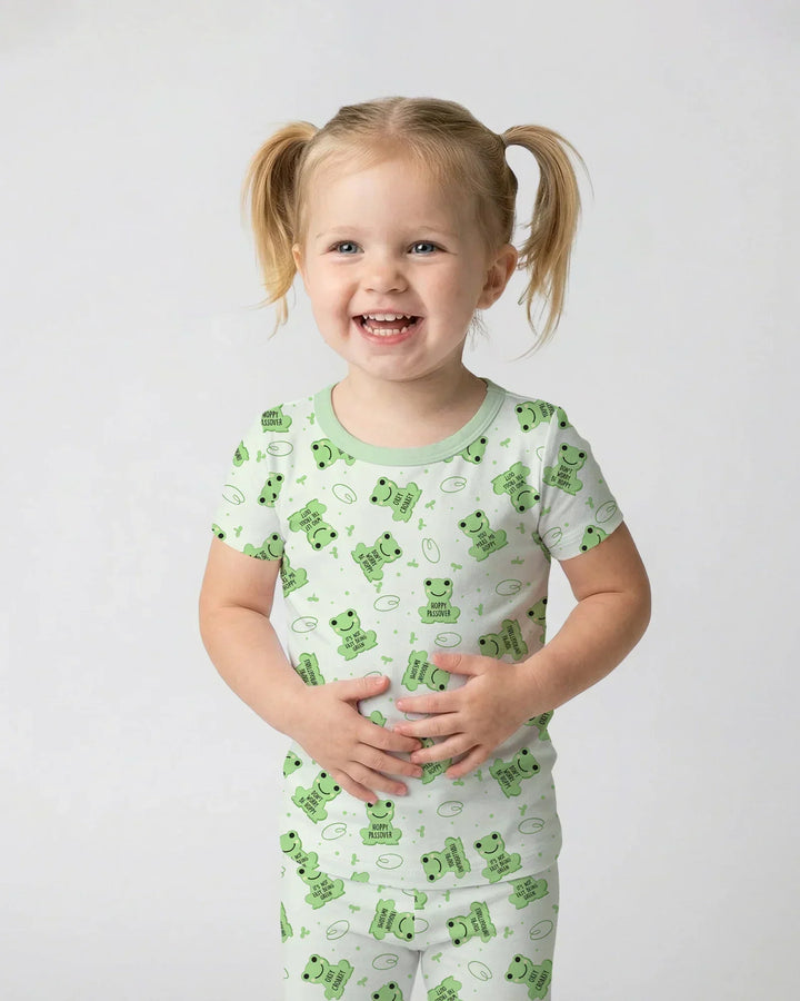Marzipan Passover Conversation Frogs Bamboo Two Piece Short Sleeve Pajama Set