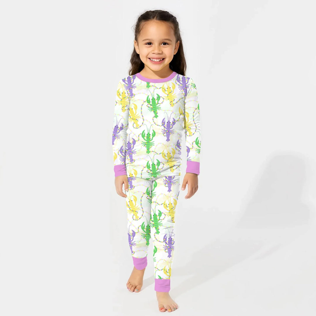 Mardi Gras Crawfish Family Matching Bamboo Two Piece Long Sleeve Pajama Set