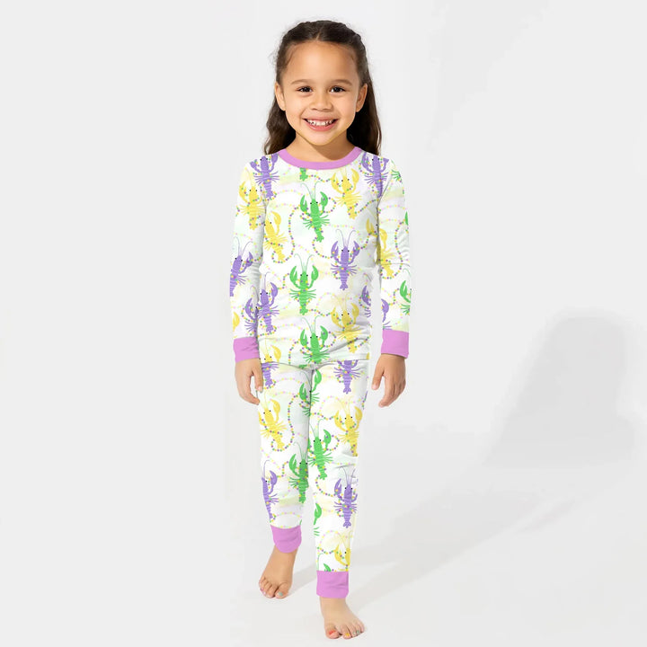 Mardi Gras Crawfish Family Matching Bamboo Two Piece Long Sleeve Pajama Set