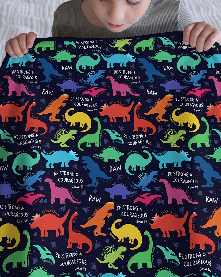 Be Strong and Courageous Dinosaur Christian Bamboo Blanket
