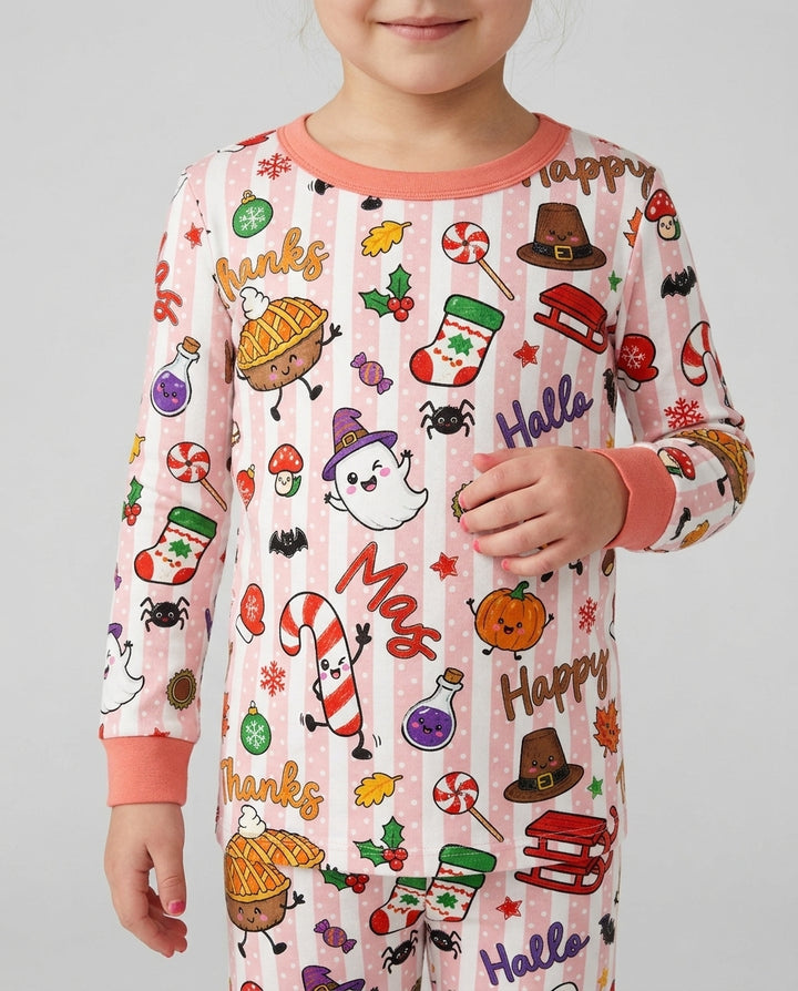 Happy Hallothanksmas Bamboo Two Piece Long Sleeve Pajama Set