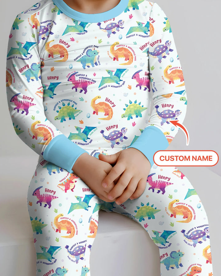 Fearfully & Wonderfully Made Custom Name Boy Bamboo Two Piece Long Sleeve Pajama Set