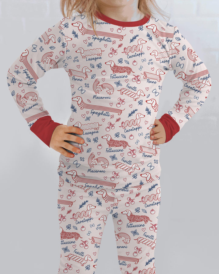 Funny Dachshund Pasta Pups Bamboo Two Piece Long Sleeve Pajama Set