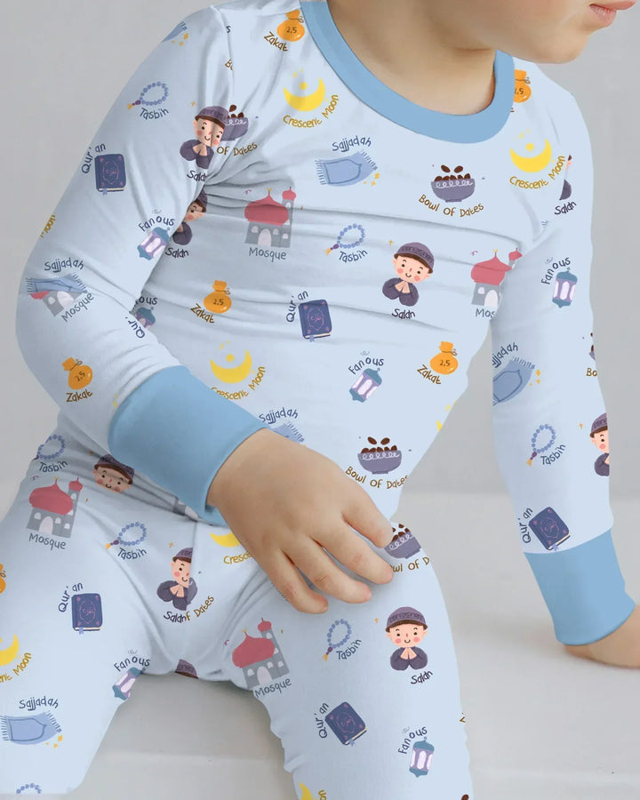 Cute Ramadhan Mubarak Bamboo Two Piece Long Sleeve Pajama Set