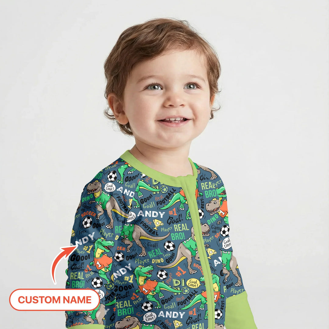 Custom Name Dino Soccer Bamboo Convertible Zippy