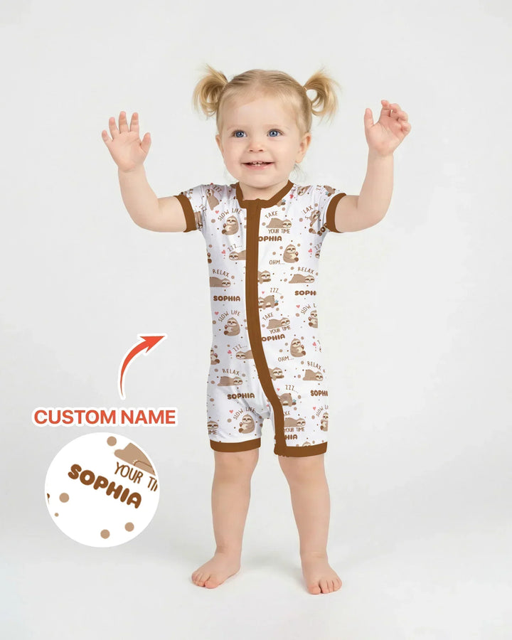 Custom Name Cute Sloth Bamboo Shorty Zippy