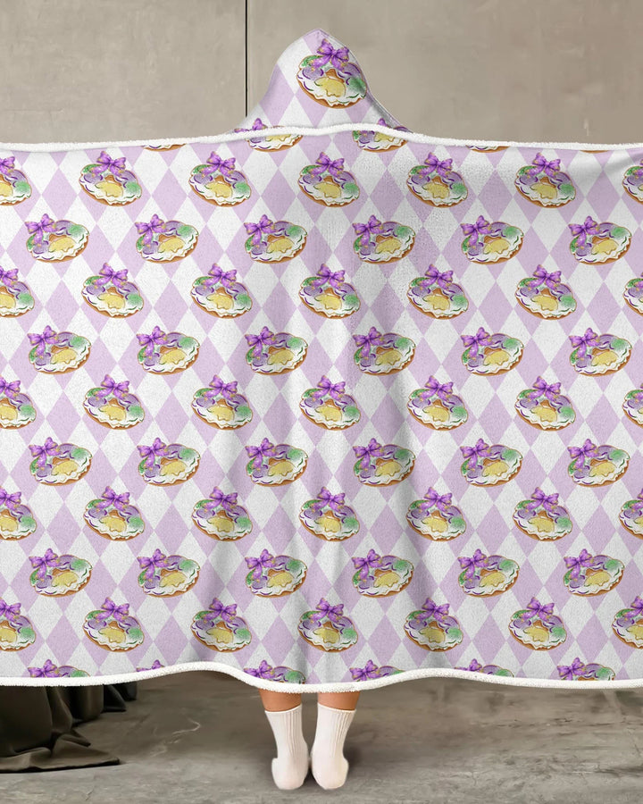 Mardi Gras Donut Bamboo Wearable Hooded Blanket